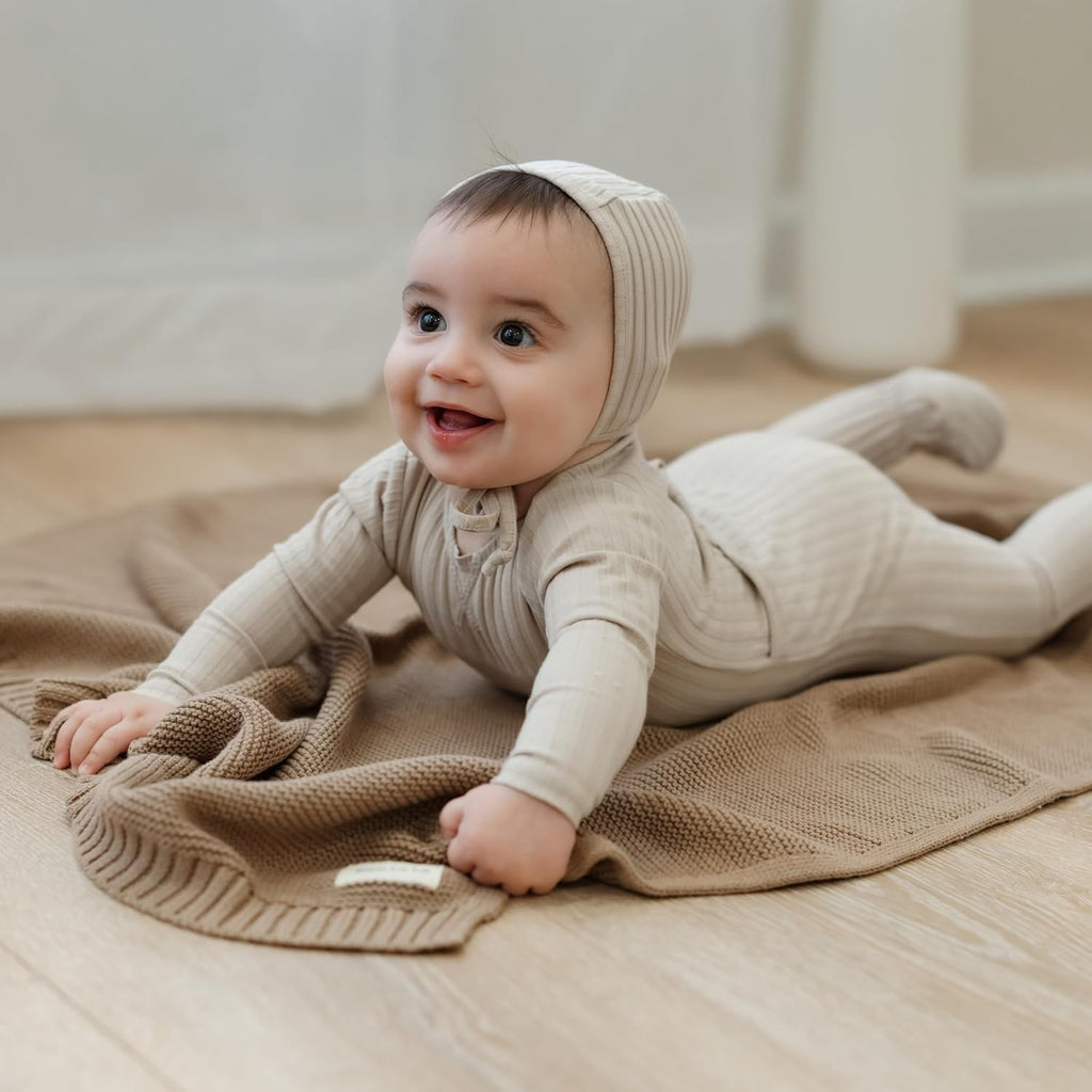 100% Organic Cotton Heritage Knit Textured Baby Blanket - Signature Heritage Knit, Soft Breathable Newborn Baby