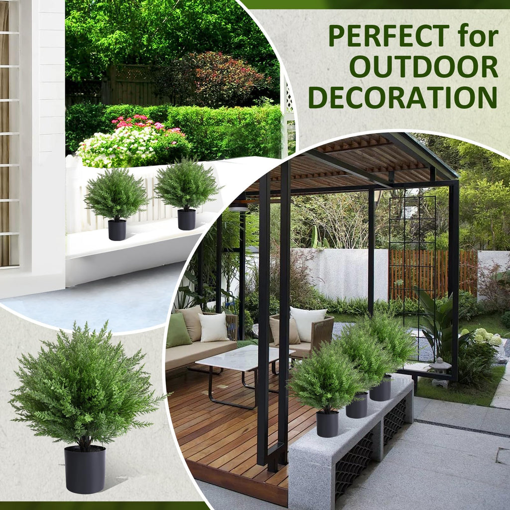 2-Pack Artificial Topiary Ball Tree with Pot, Fake Bushes for Outdoors
