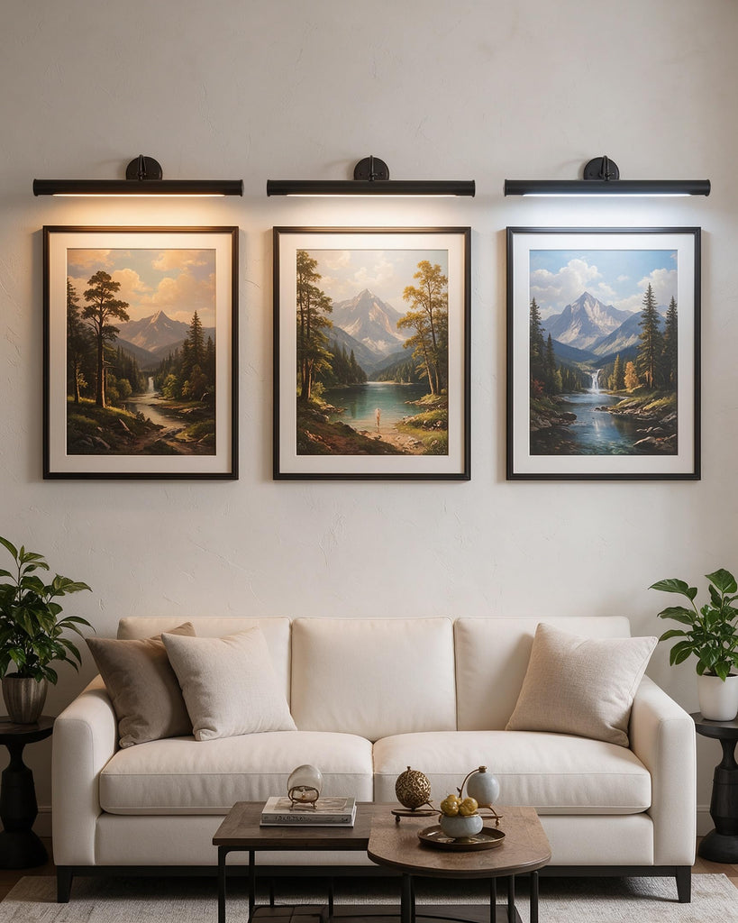 Hardwired Picture Lights,28 Inch Black Vintage Art Light,E12 Base, 330° Adjustable Rotatable,4‐Light Gallery Lighting