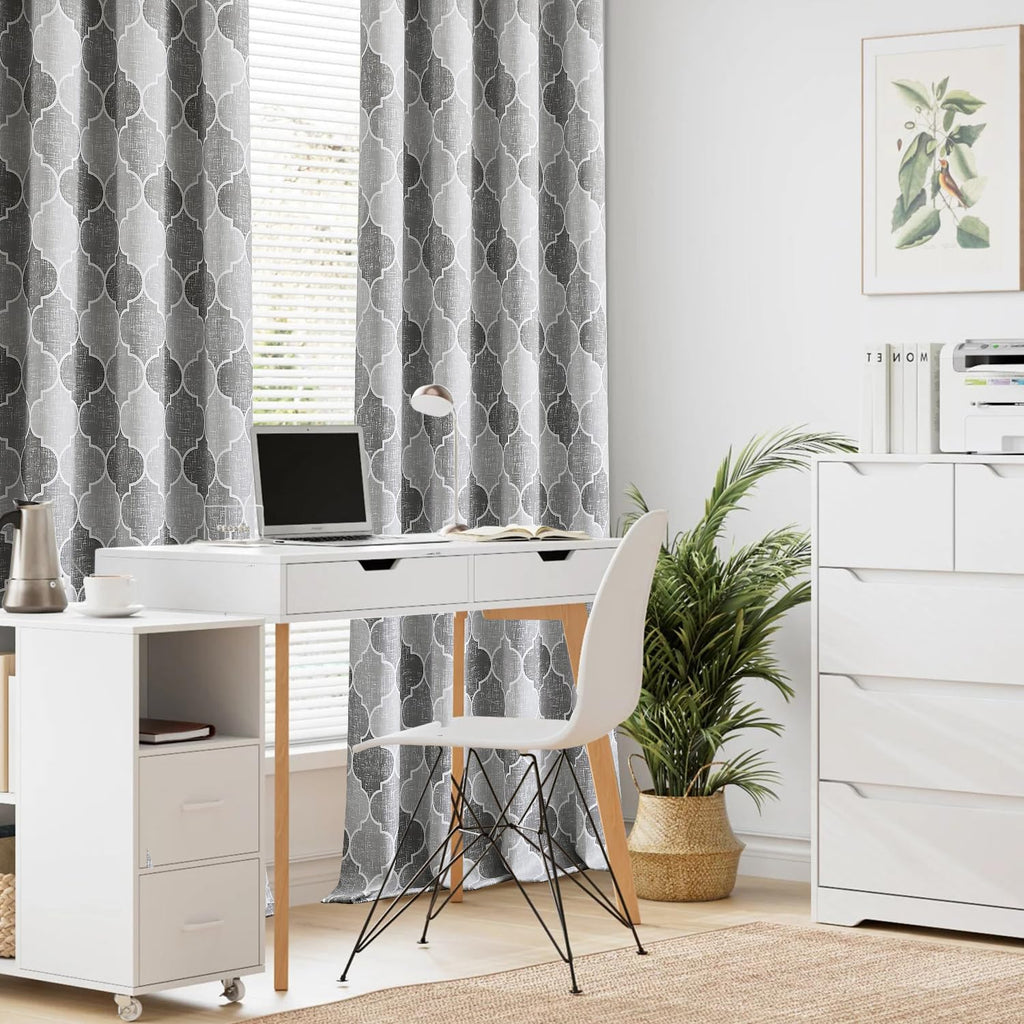Gray Geometric 100% Blackout Window Curtains, 52" Wx63 Lx2