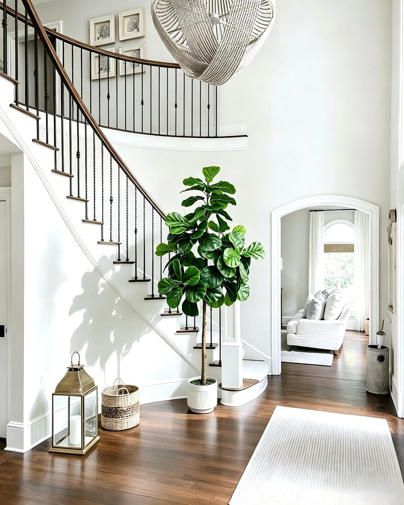 6FT Fiddle Leaf Fig Artificial Tree, Silk Fake Ficus Tree with White Planter, Indoor Faux Fiddle Leaf Fig Tree