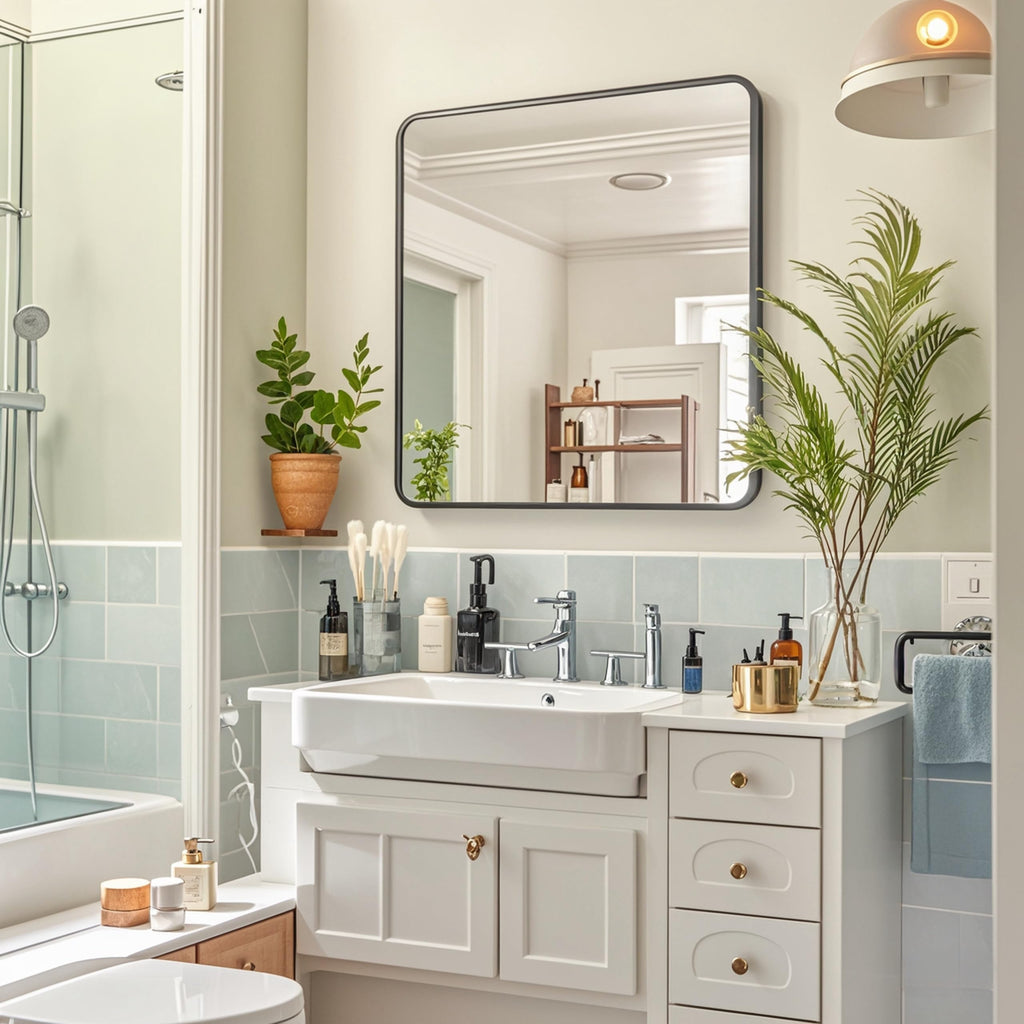 24x24 Black Square Mirror, Rectangle Bathroom Mirrors for Over Sink