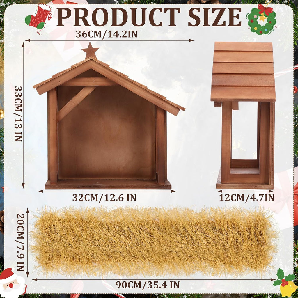 9 Pcs Large Christmas Nativity Scene Set Wooden Manger with Animals
