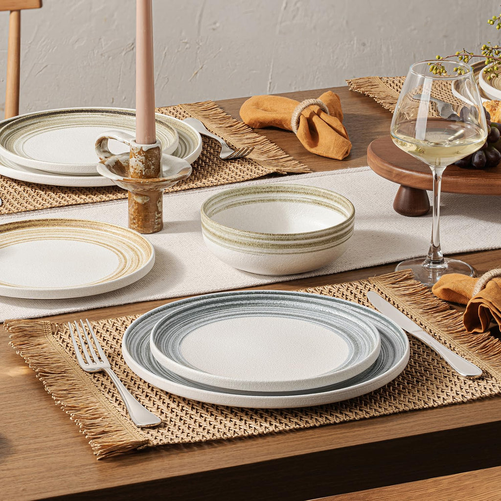Stoneware Dinnerware Set for 6, 18-Piece Ceramic Plates & Bowls