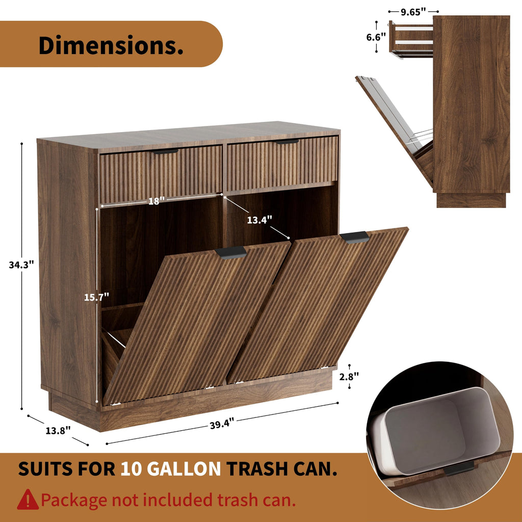 Dual 10 Gallon Tilt-Out Trash Cabinet, Laundry Hamper Cabinet, 2 Drawers.
