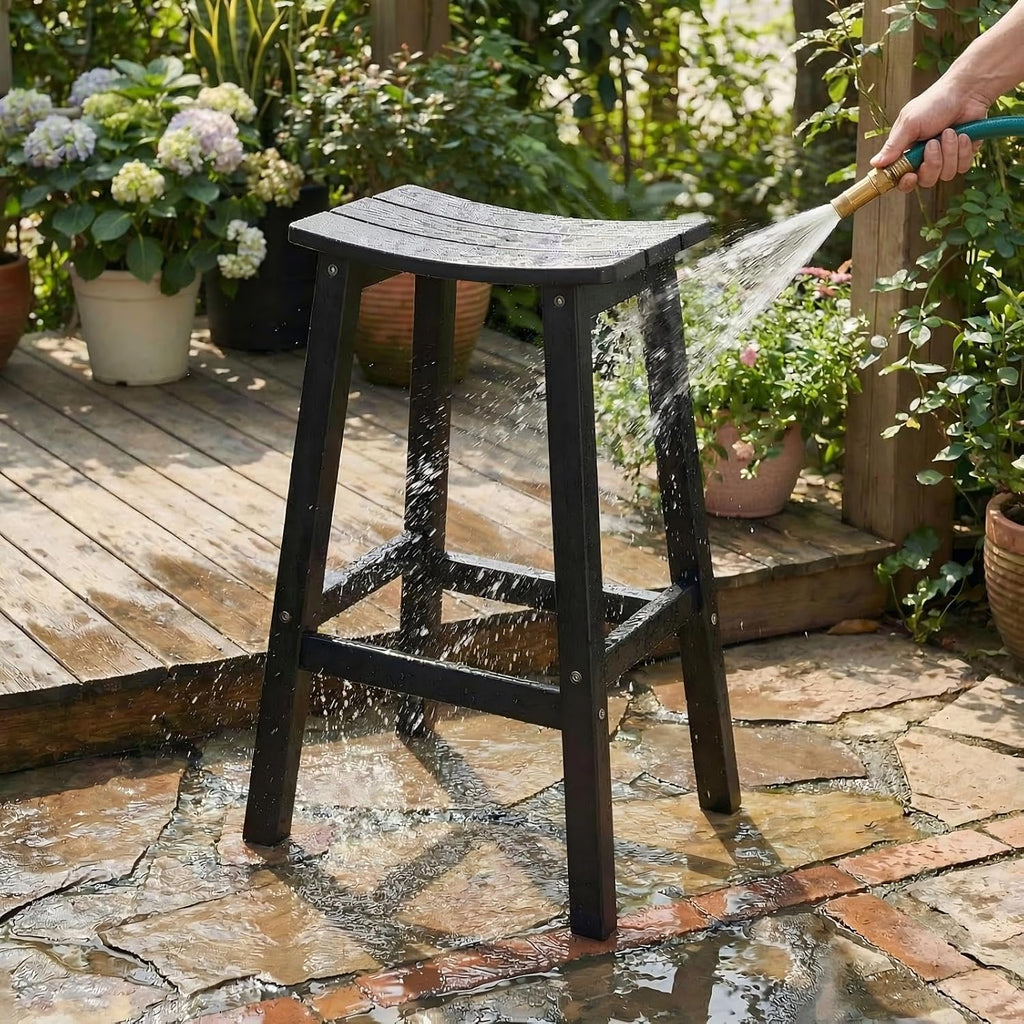 All-Weather Bar Stools Set of 2, 28" Outdoor Barstools with 400 lbs Capacity, Low Maintenance HIPS Patio Furniture