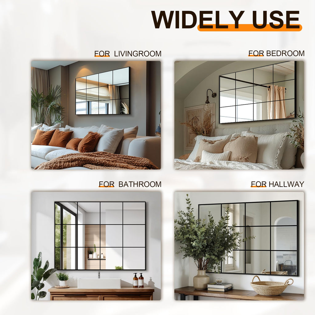 Window Pane Mirror for Wall, 40"x30" Window Mirror Black