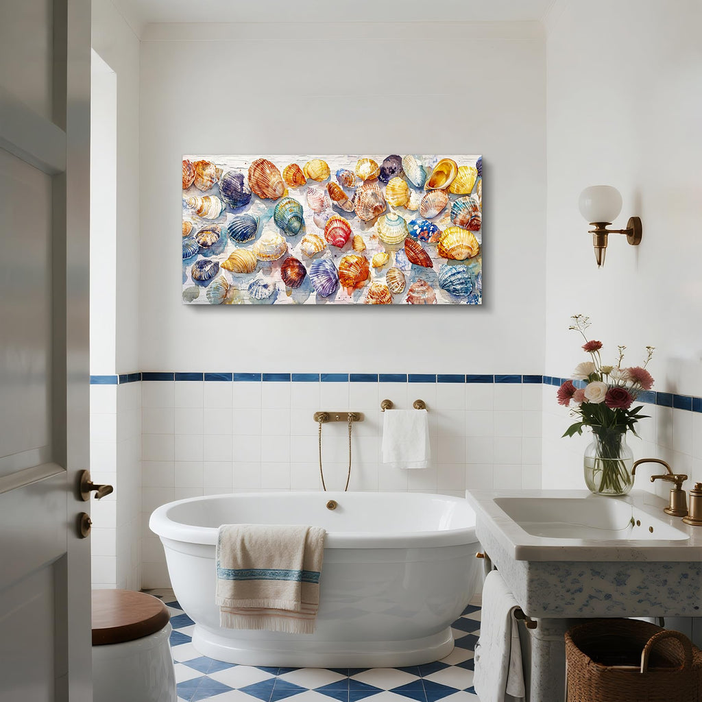 Oversized Seashell Wall Art, Boho Summer Beachy Colorful Paintings