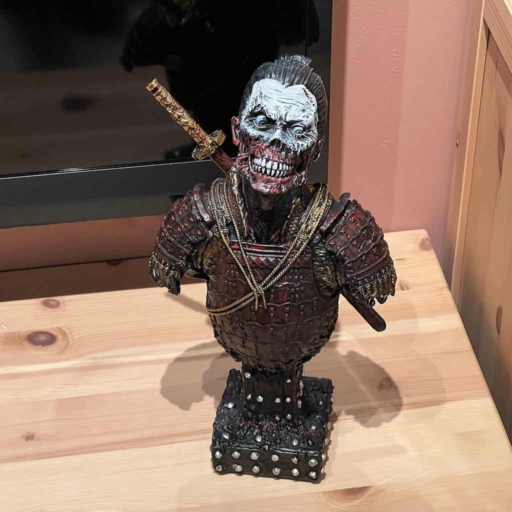 Undead Samurai Zombie Resin Bust Statue Decor (Red)
