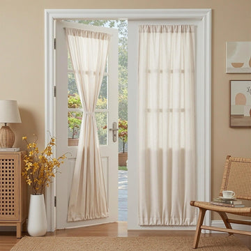 Linen French Door Curtains for Door Window 72 Inch Length 2 Panels Semi Sheer Light Filtering Curtain Window Glass