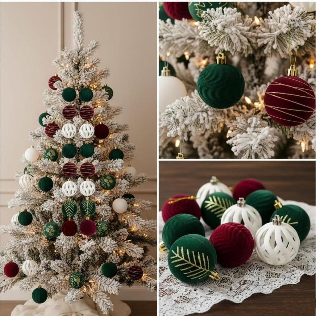 Velvet Christmas Ball Ornaments, Christmas Tree Ornaments Set 2.36in - Set of 30