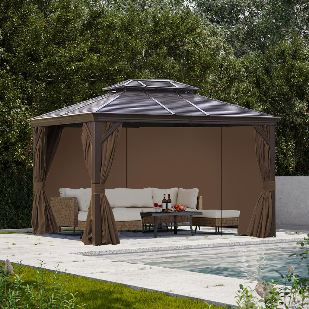 10x10 Gazebo Curtains Outdoor Waterproof, 4 Panel Sidewalls, Mocha
