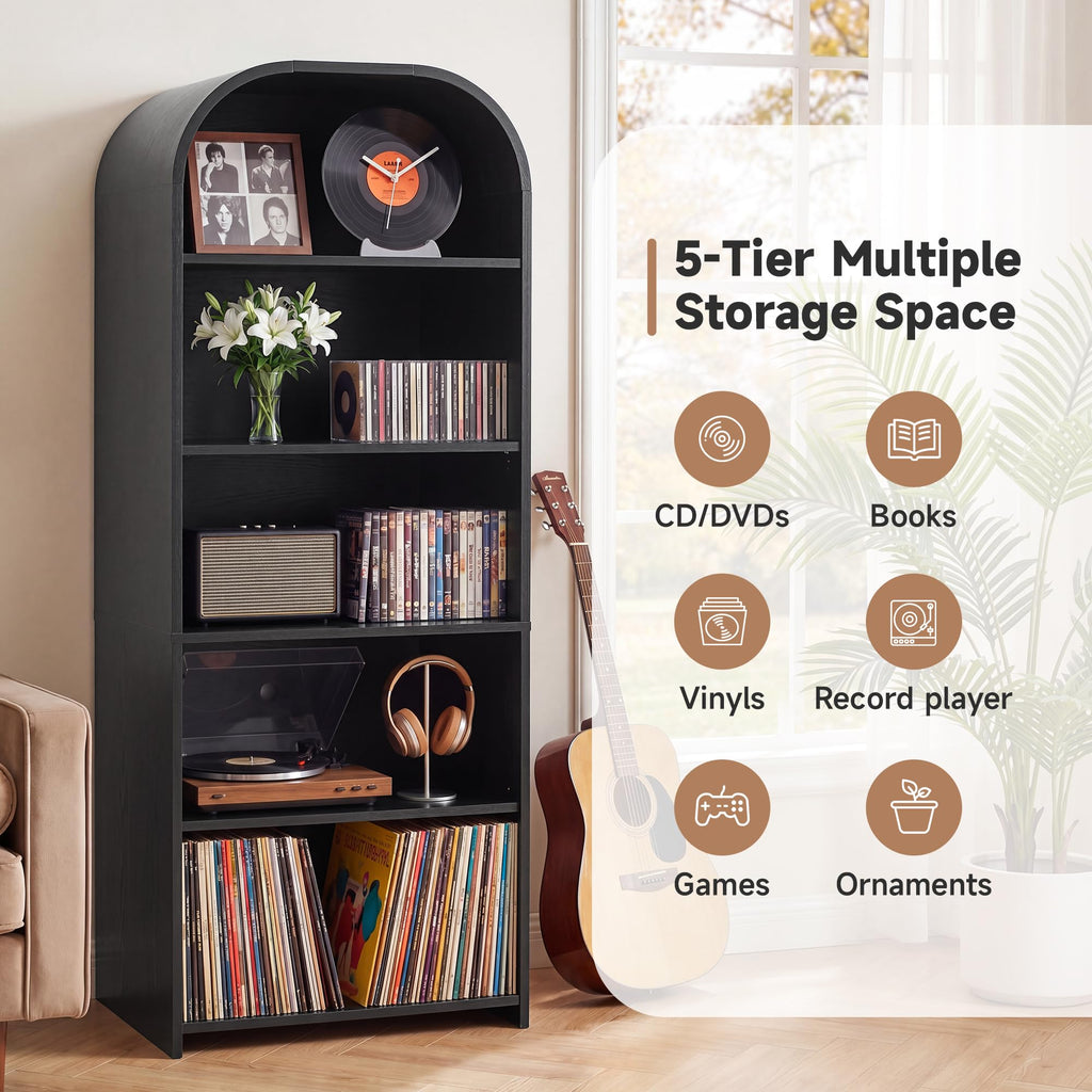 63'' Tall Record Player Stand, 5 Tier Large Record Player Storage Cabinet