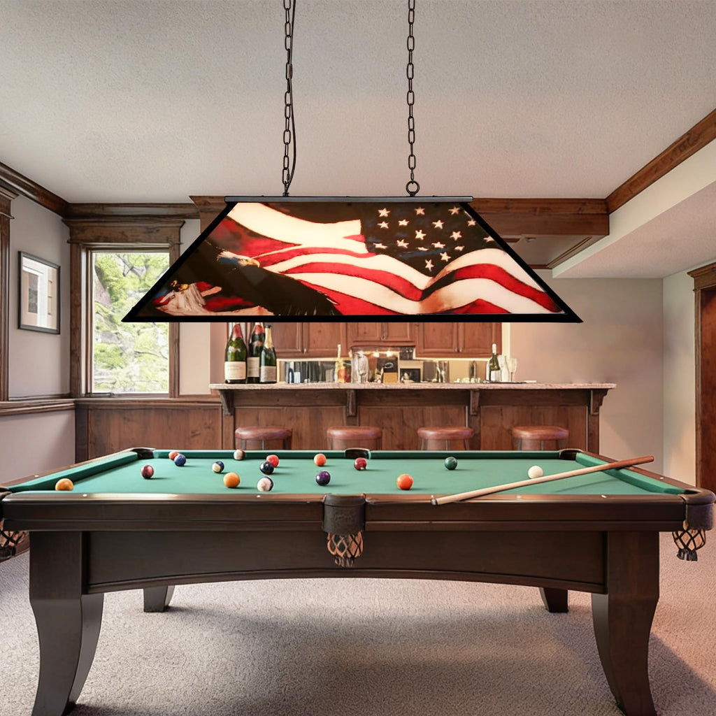Tiffany Pool Table Lamp, 43'' Billiards Light Fixture for 7'-8' Pool Table Hanging Lamp, with American Flag