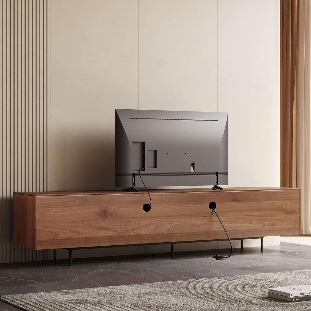 Mid Century Modern TV Stand for 80+ Inch TVs, 94.48" Walnut Console with Ample Storage - Stylish Entertainment Center