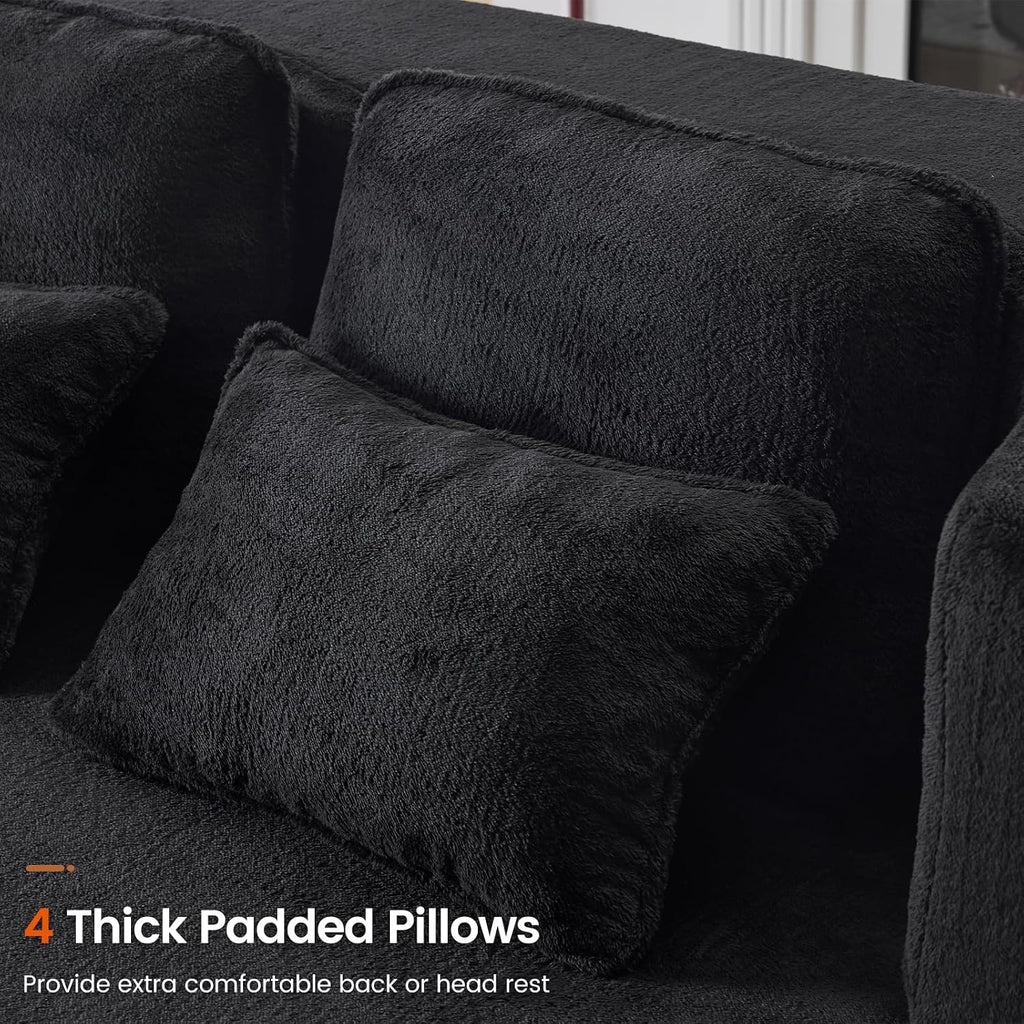 78" Convertible Sofa Bed, Full Size Sleeper Couch, Black | Boneless Folding Loveseat, Deep Seat, Soft Chenille, 4
