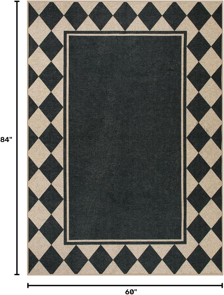 Easy Jute Indoor Outdoor Rug, Black Checkerboard Area Rug