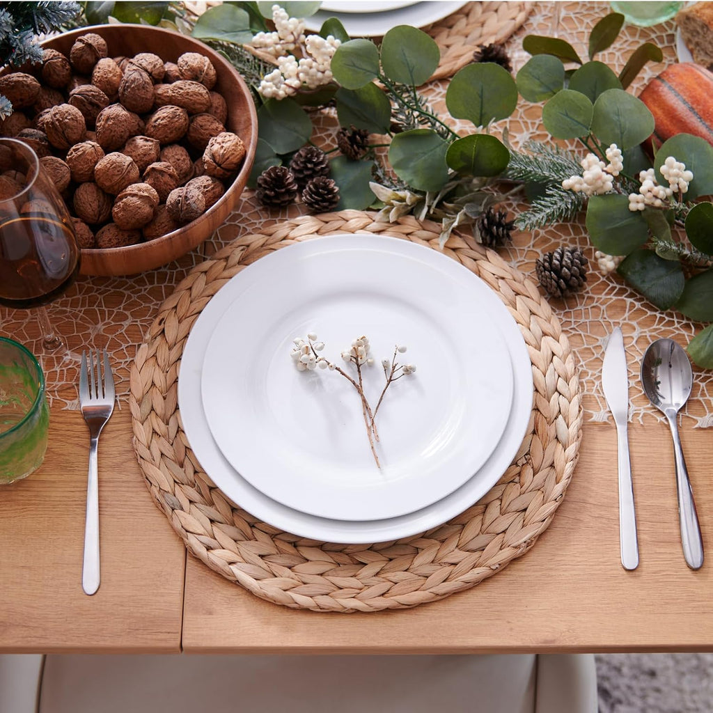 6 Pack, Round Woven Placemats, Natural Water Hyacinth Wicker Place mats, Braided Straw Table Mats, Charger Plates for