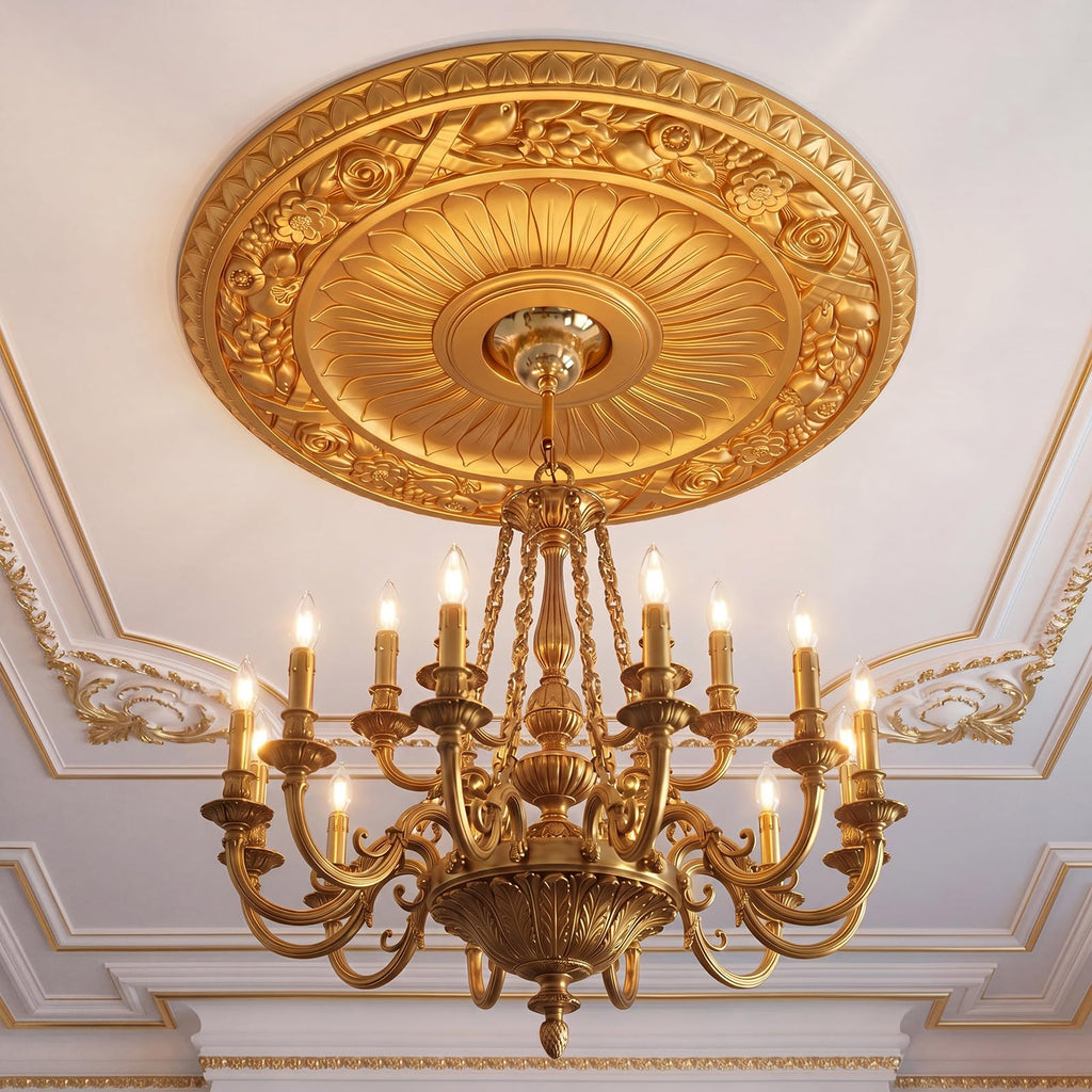 24" OD x 3.94" ID Gold Ceiling Medallion, Round Royal Acanthus