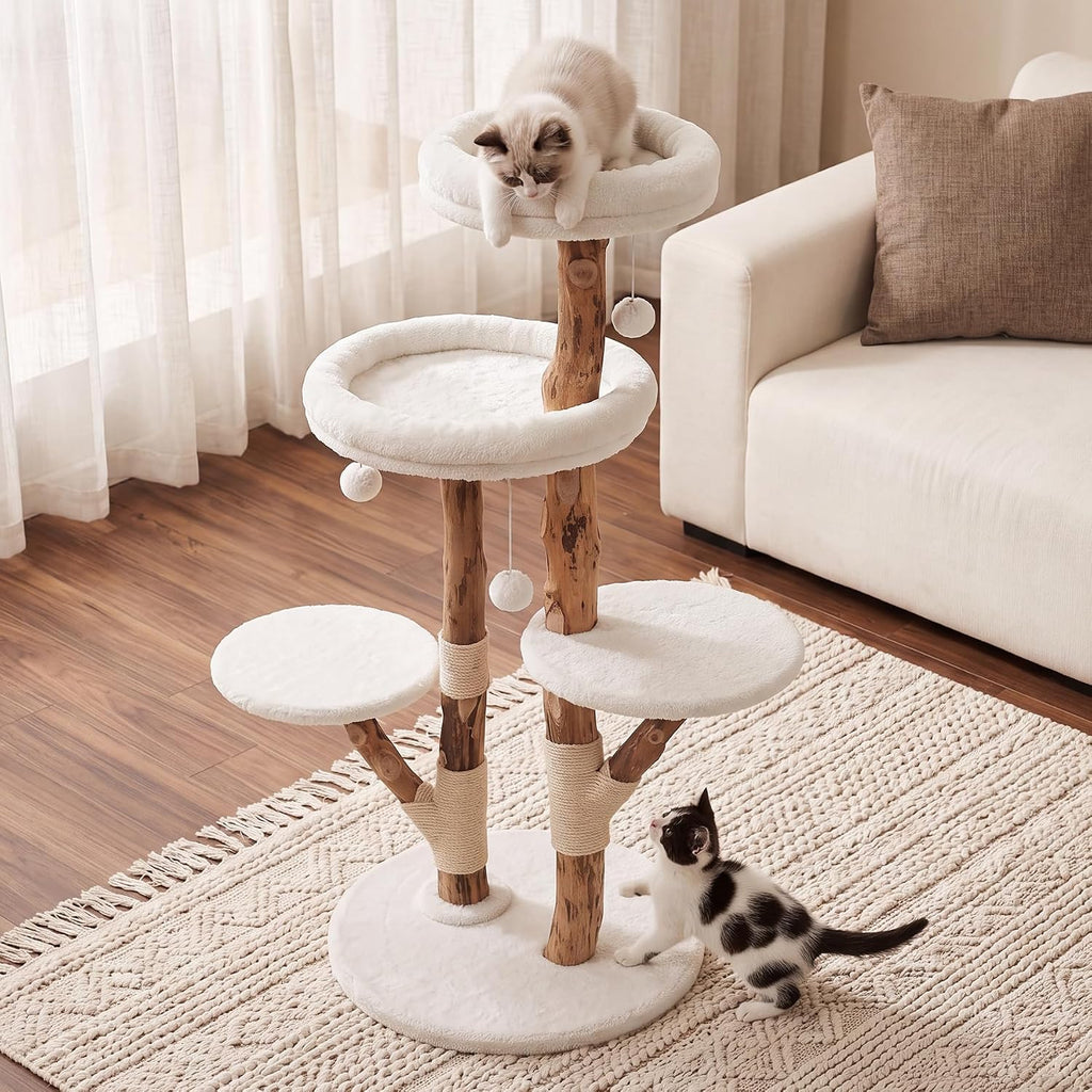 Wood Cat Tree, 59" Cat Tree Tower, Modern Cat Tower with Scratching Post