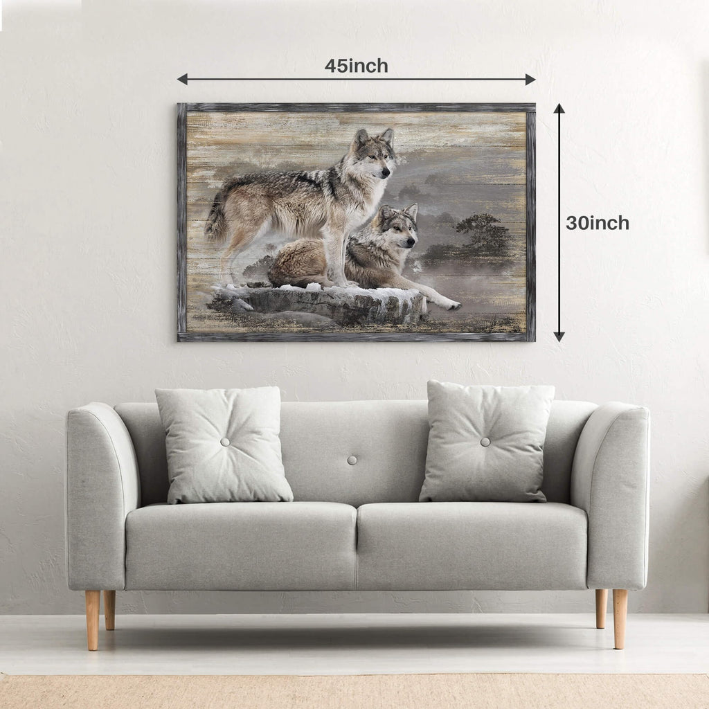 Gray Wolf Wall Art, Rustic Wildlife Picture and Lodge, 45x30