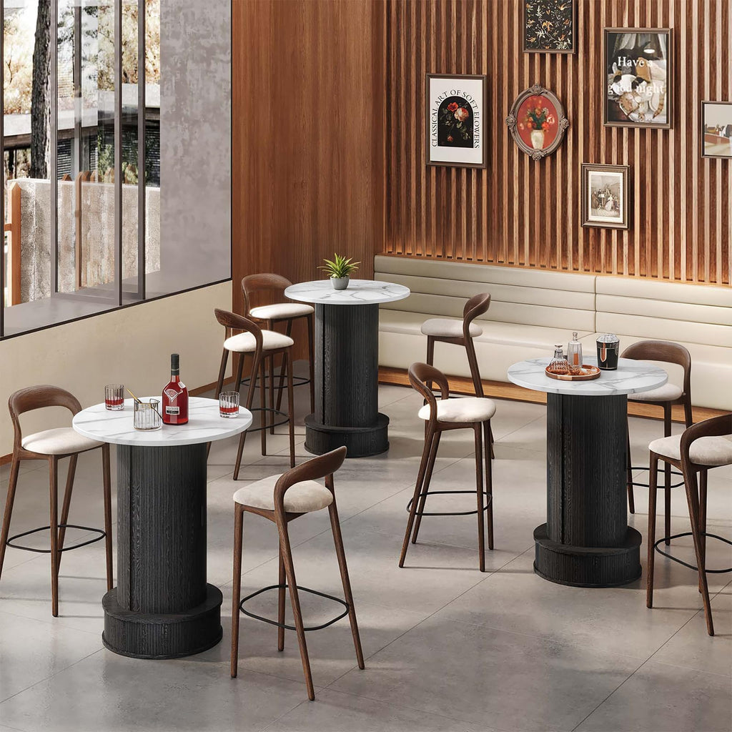Round Bar Table with 2-Tier Hidden Storage, 38.1" High Top Bistro Pub Table with Footrest, Rustic Coffee Cocktail