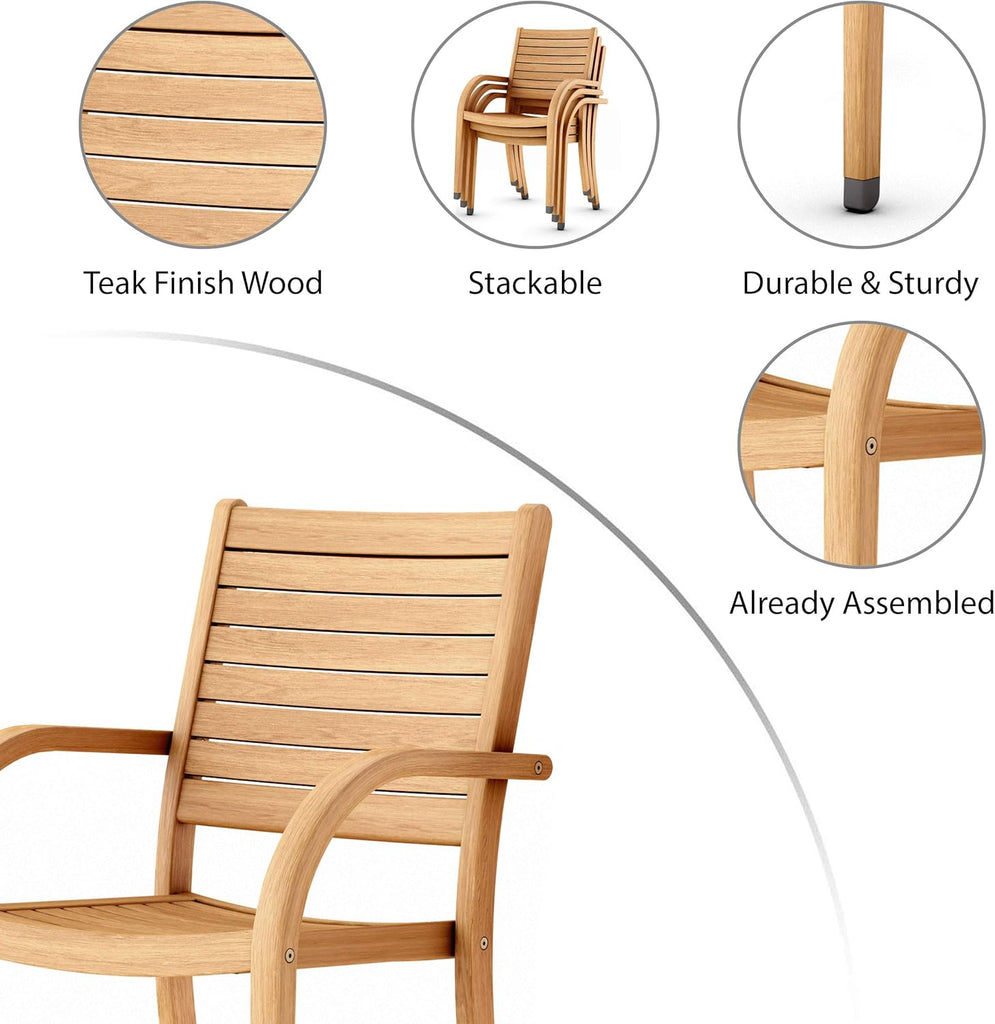 Berlin 11-Piece Teak Finish Rectangular Extendable Patio Dining Set | Stackable Chairs | Ideal for Outdoors and Indoors