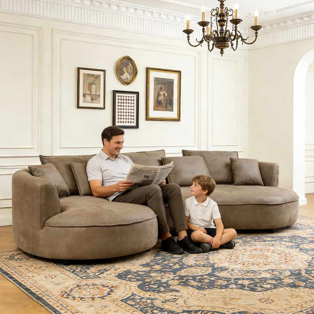 124.8" Modern Curved Sofa Couch, Upholstery Luxury Sofa with Pillows, Left Hand Facing 5 Seater Sectional Curved