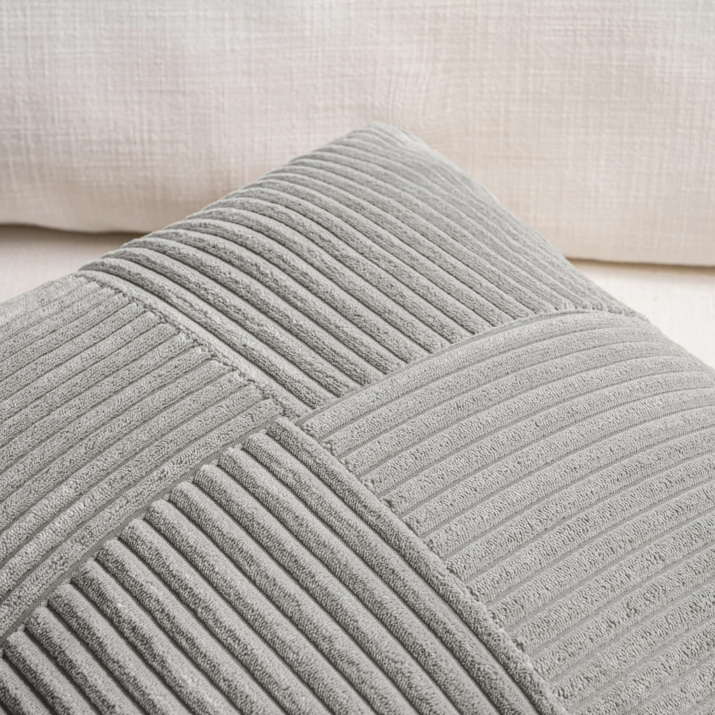 Grey Lumbar Decorative Throw Pillow Covers 16x32 Inch Couch Bed Sofa, Rustic Farmhouse Boho Home Decor, Soft Striped