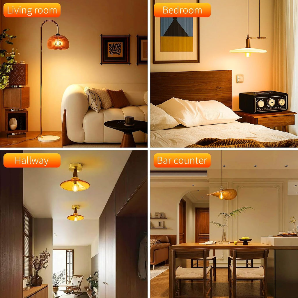Vintage Edison LED Light Bulbs A19, E26 Base, Dimmable 4W 2200K Candlelight Warm Glow, 300 Lumens 40 Watt Equivalent