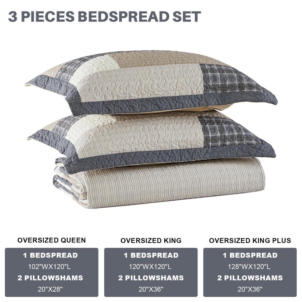 100% Cotton King Bedspread 120"x120", Oversized Quilt Set