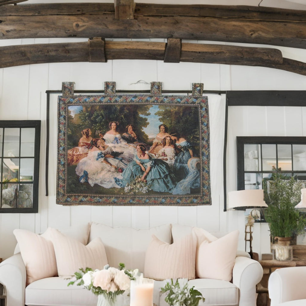 French Rococo Tapestry - 'Her Ladies in Waiting' Spanish Party Classical Baroque Woven Wall Hanging - 18th Century