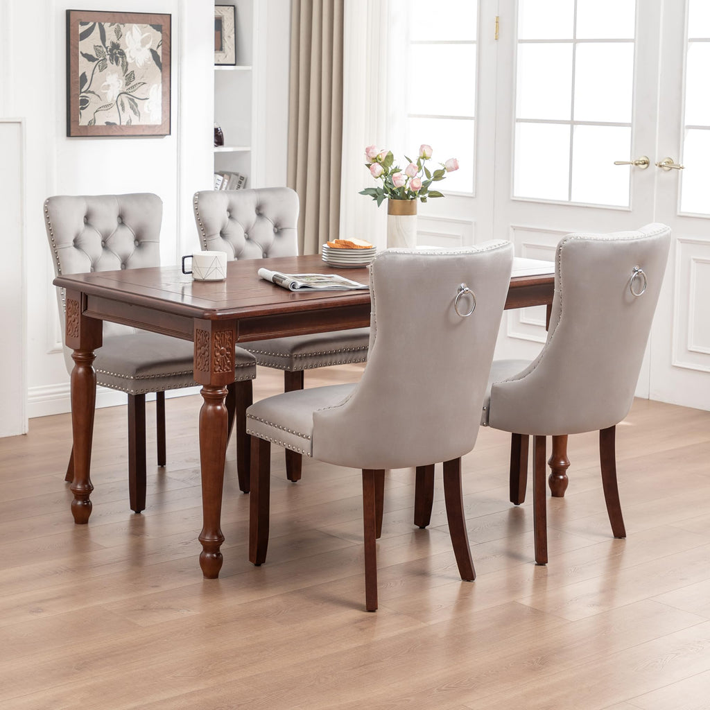 Velvet Dining Chairs, Light Gray Dining Chairs Set of 4