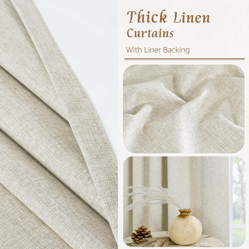 54 Inch Full Blackout Linen Window Curtains, 38 x 54 Inch
