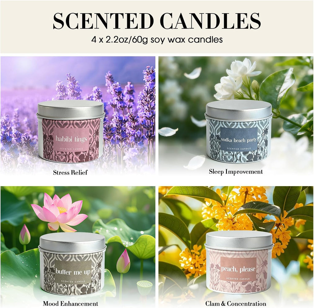 Scented Candles for Women, Aromatherapy Candles with Natural Soy Wax - Set of 4