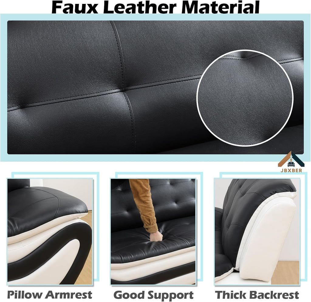 Living Room Furniture Set , Faux Leather Couch Sets, Modern Couch (3 Piece Set,Black&White)