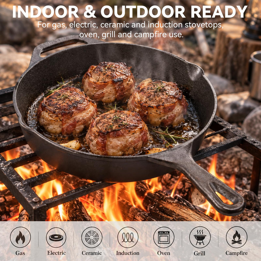 12-Inch Cast Iron Skillet, Helper Handle & Dual Pour Spouts