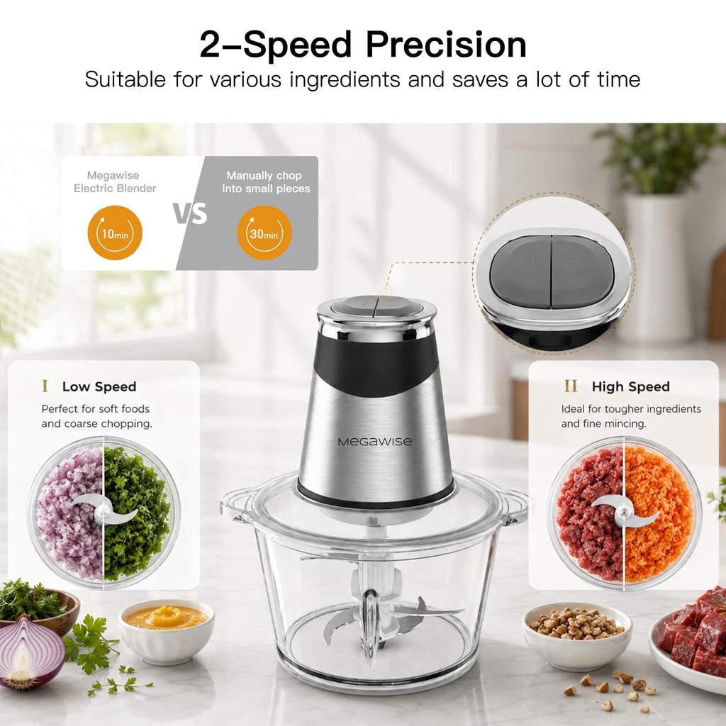 Food processor with 500W powerful copper-core motor, Electric Food Chopper with Meat Grinder & Vegetable Chopper, 2
