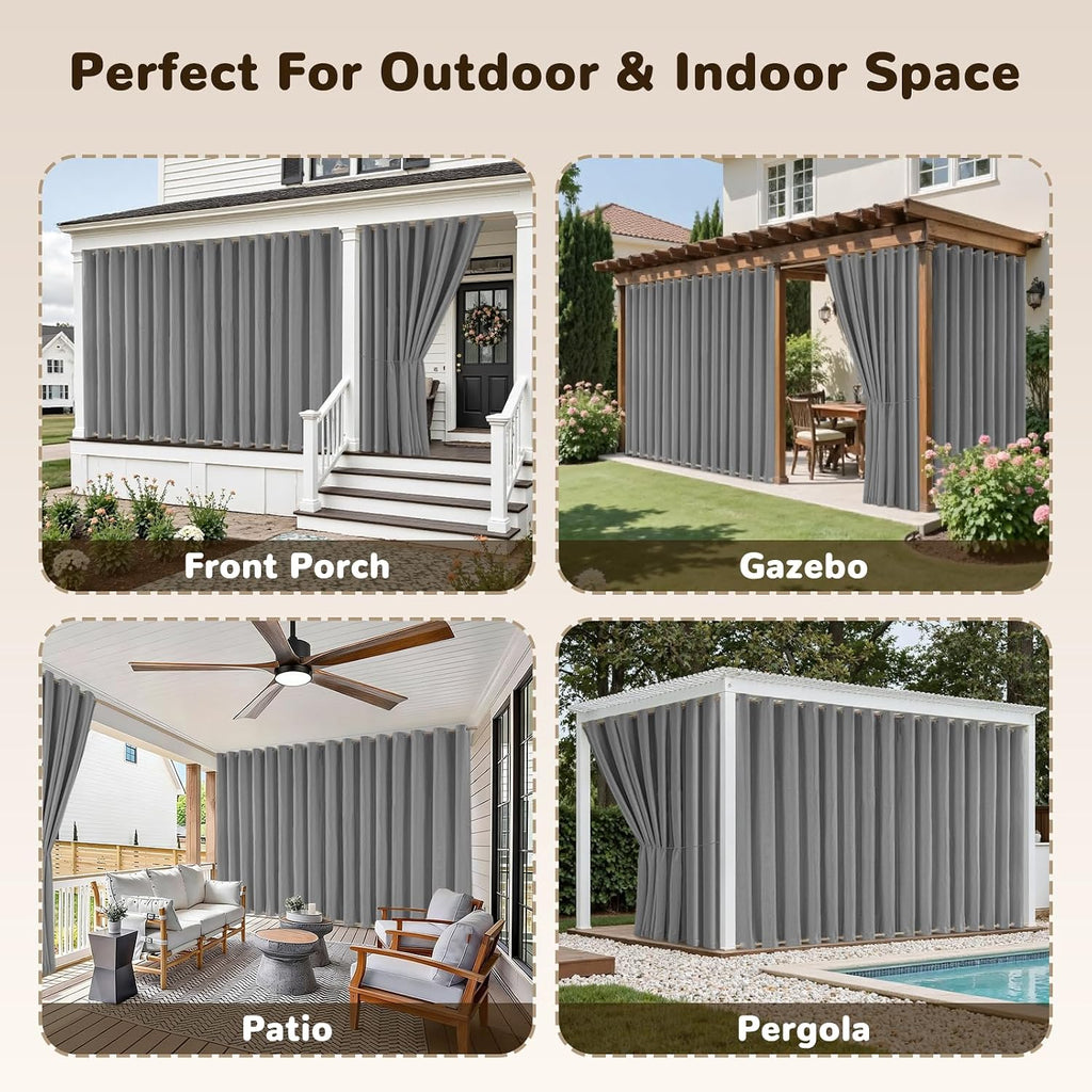 Linen Outdoor Curtains Waterproof with Zipper Blackout Curtains 2 Panels Top & Bottom Grommet Patio Outdoor Privacy