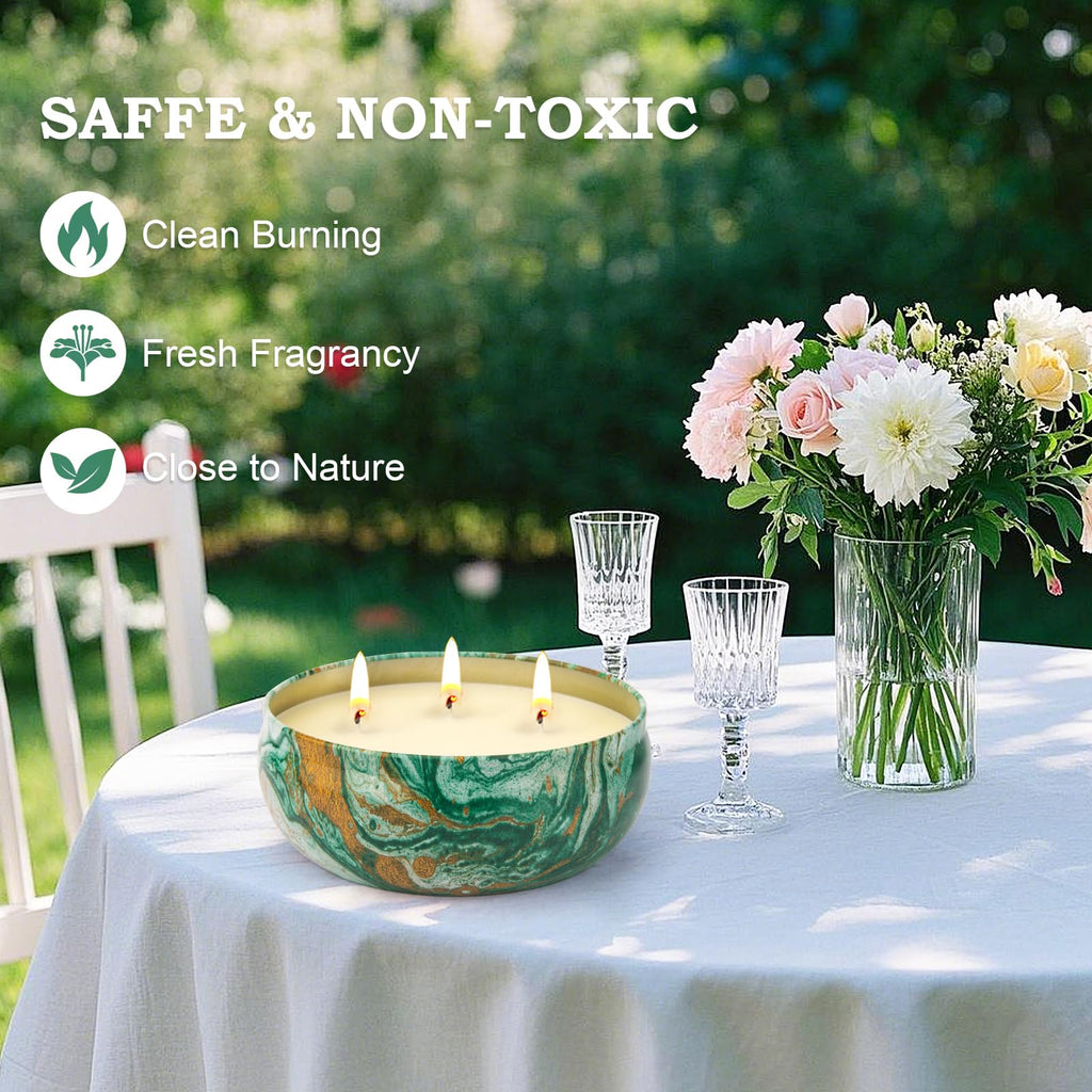 Citronella Candles Outdoor - 3 Pack x 14oz, Large 3-Wick Soy Wax Tin Candles Patio up to 270 Hours Burning, Lemograss