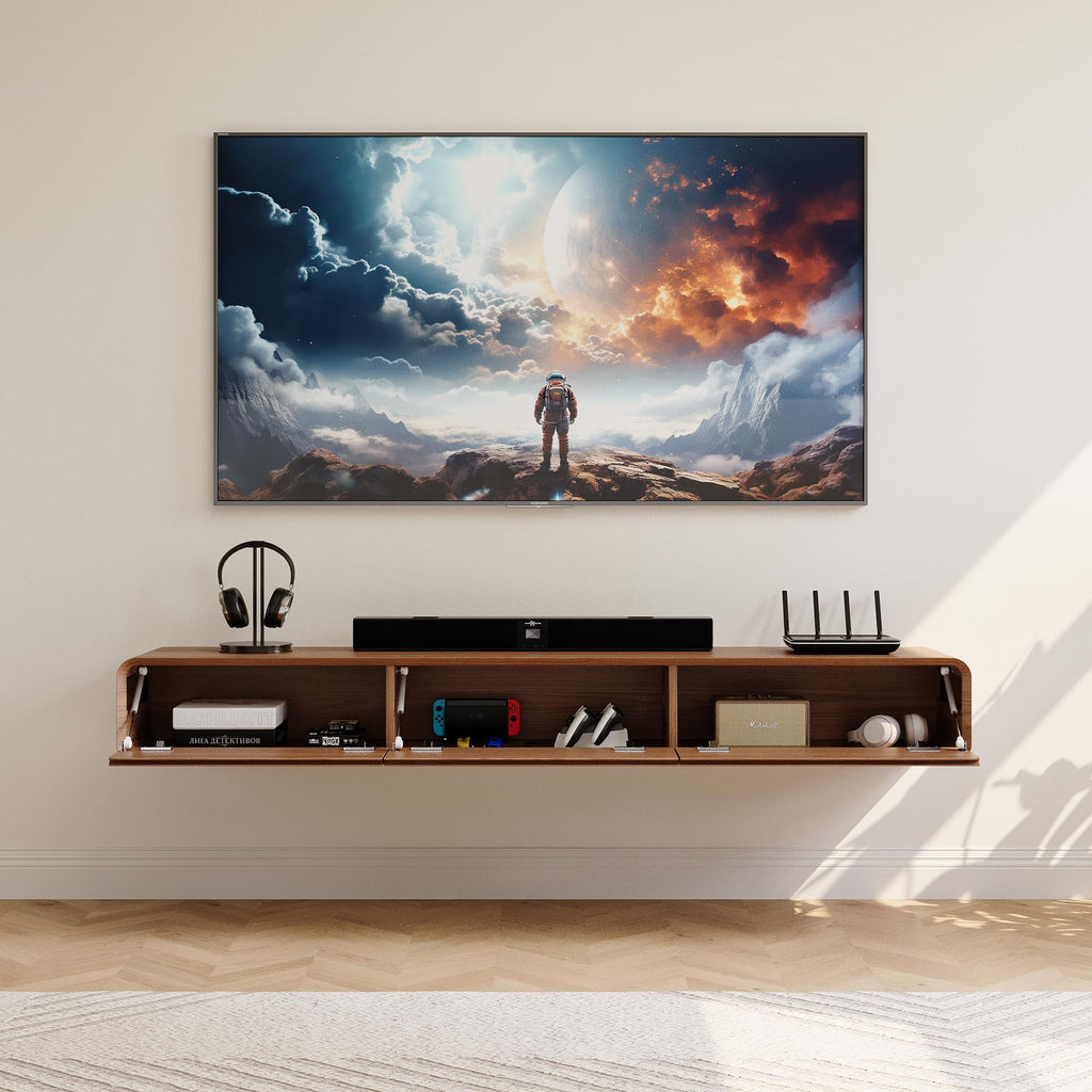 78" Fully Assembled Wood Floating TV Stand, Walnut