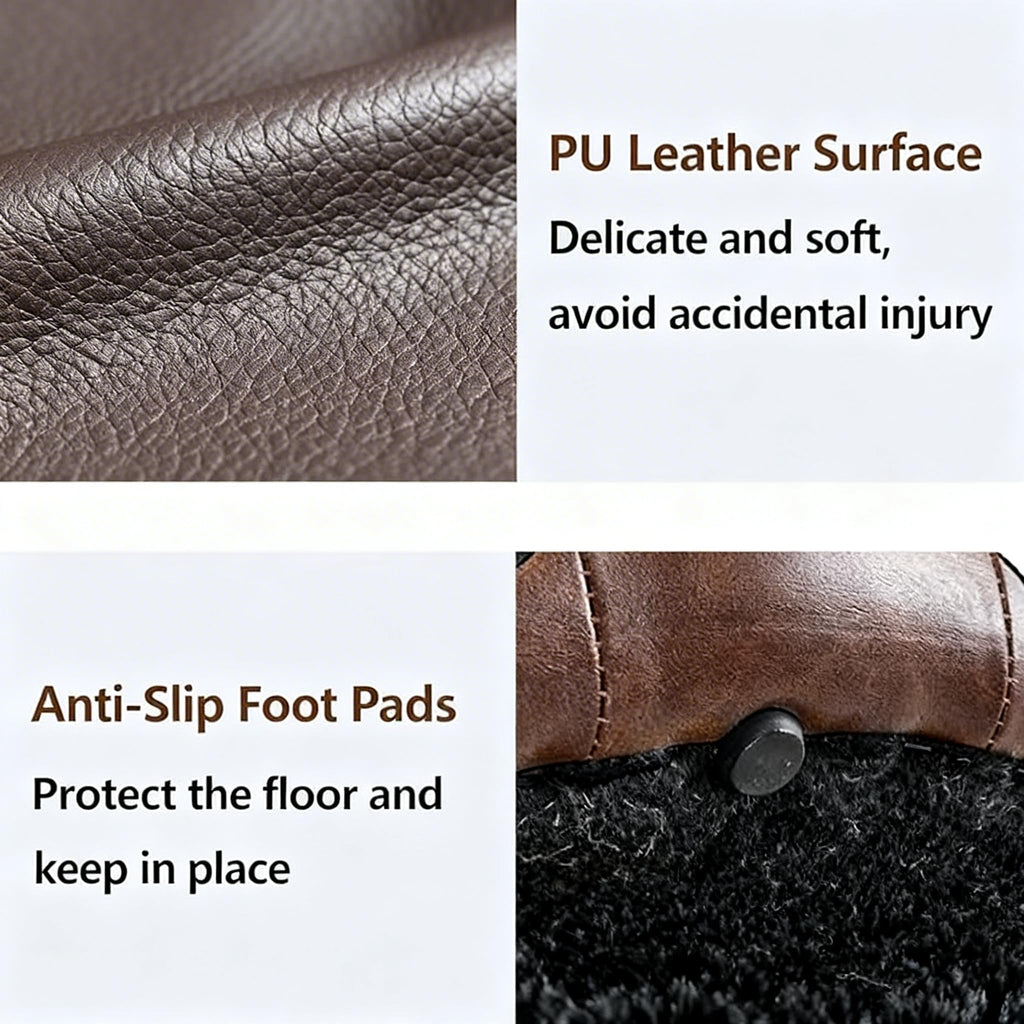 25 Inches Large Round Storage Ottoman, Modern Upholstered Ottoman Coffee Table, Wooden Top, Faxu Leather Surface
