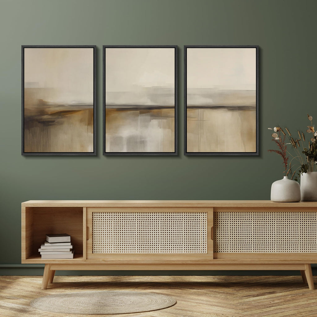 Framed Canvas Print Wall Art Set Desert Haze Abstract Neutral Beige and Brown Illustrations Modern Art Relax/Calm