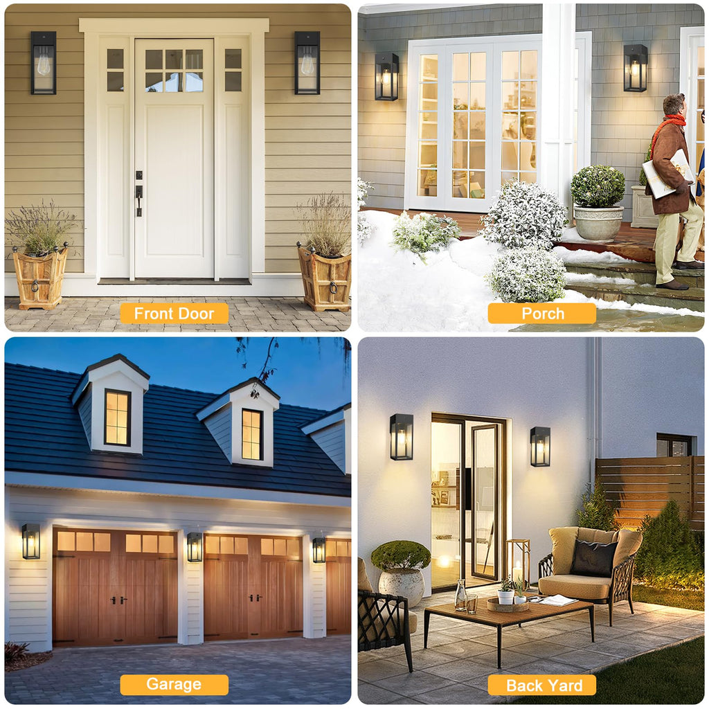 Porch Lights with Outlet, Dusk to Dawn Outdoor Light, 2-Pack Black