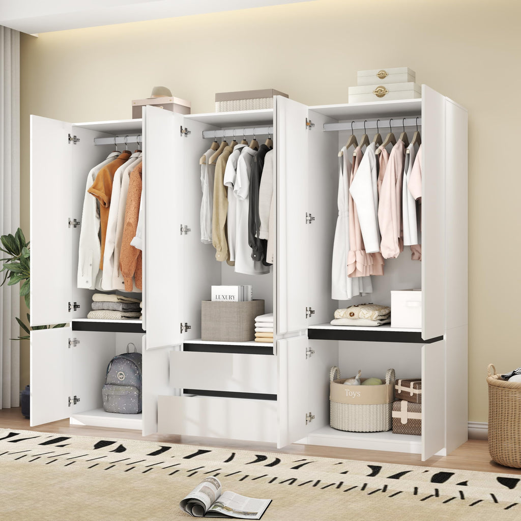 White Armoire Wardrobe Closet with 6 Doors: 75" H x 63" W