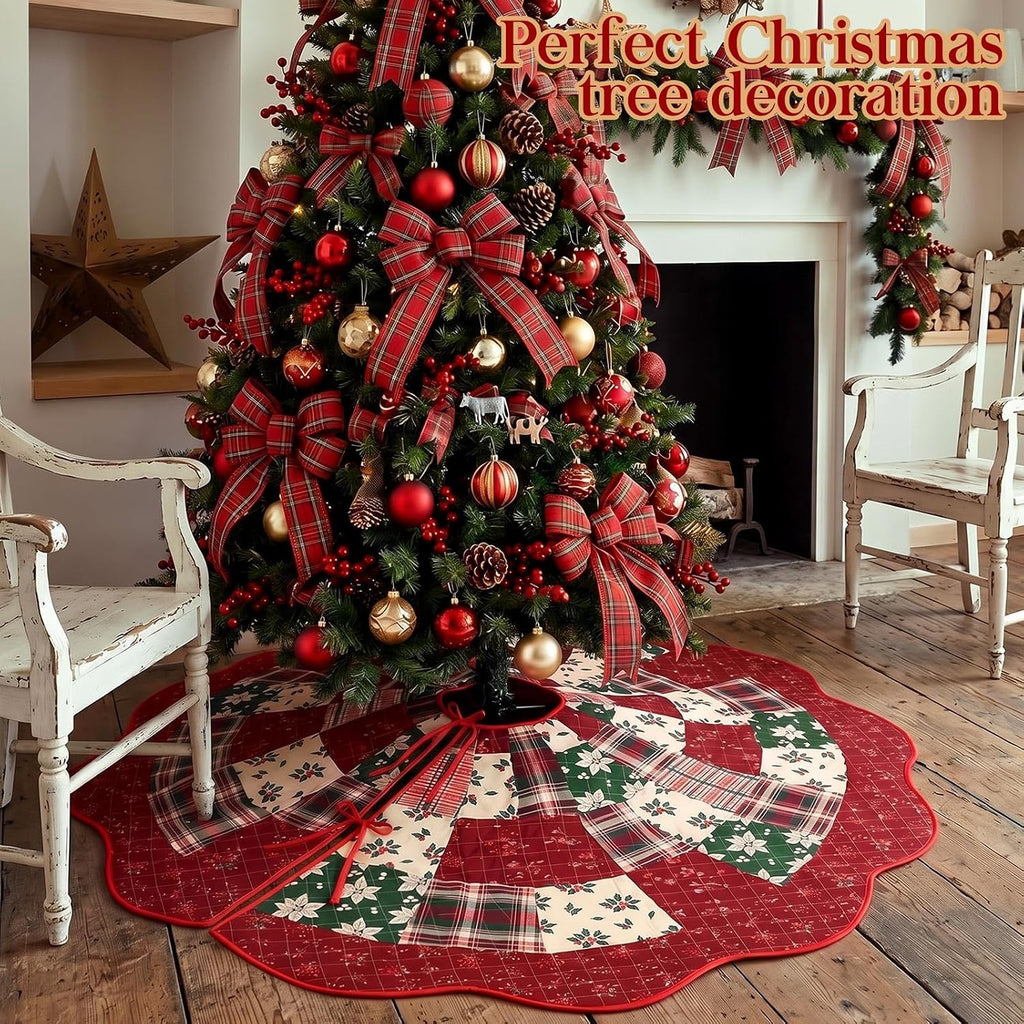 Plaid Patchwork 60in Christmas Tree Skirt Tartan Tree Decor