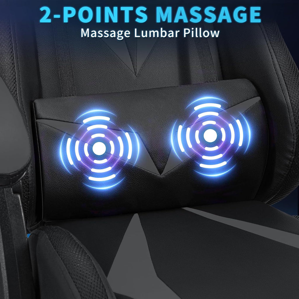 Gaming Chair with Bluetooth Speakers RGB LED Lights Computer Chair-Grey | Ergonomic Massage Game Chair with Footrest