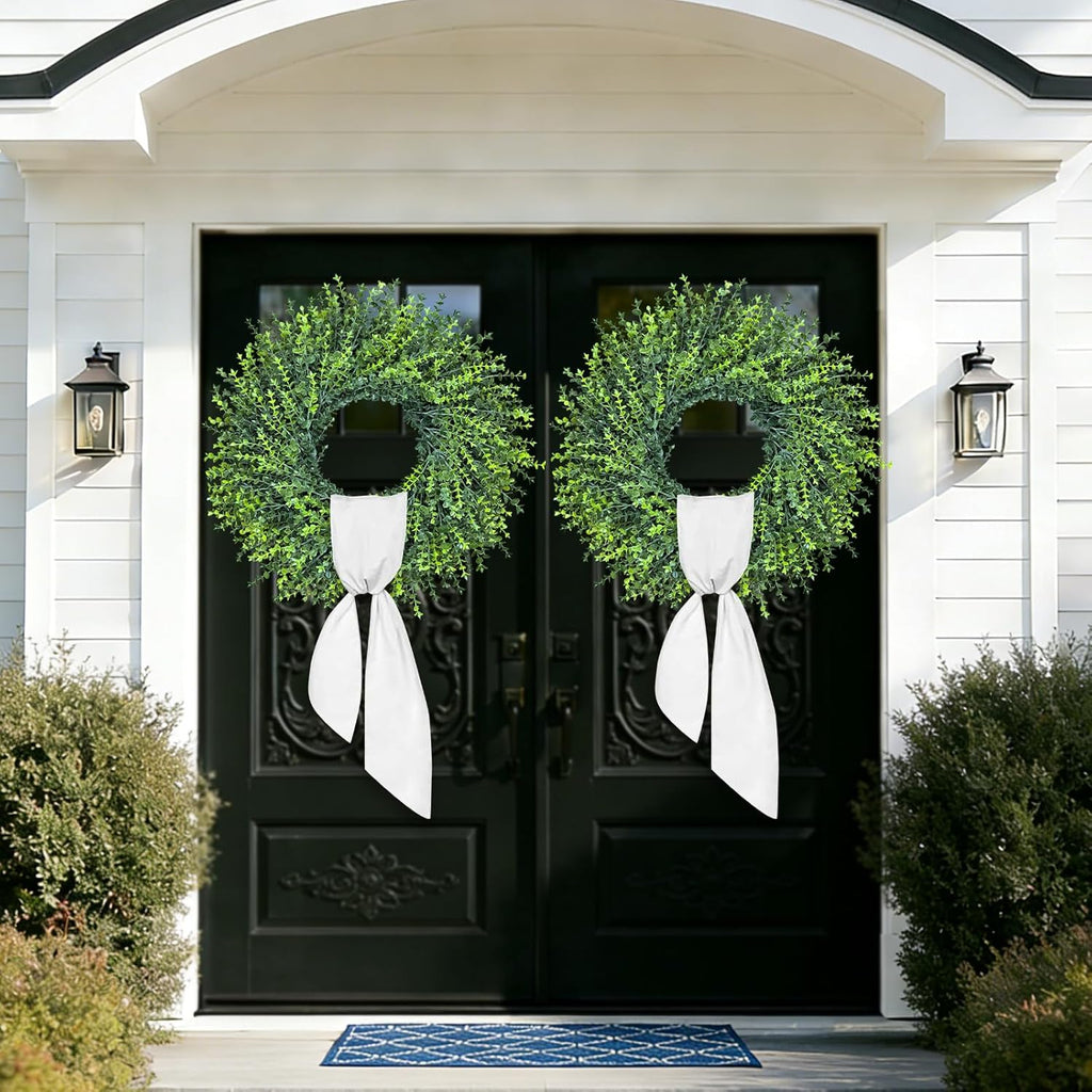 28In Large Boxwoods Door Wreaths for Front Door Spring Summer Outside All Season Green Year Round Artificial Greenery