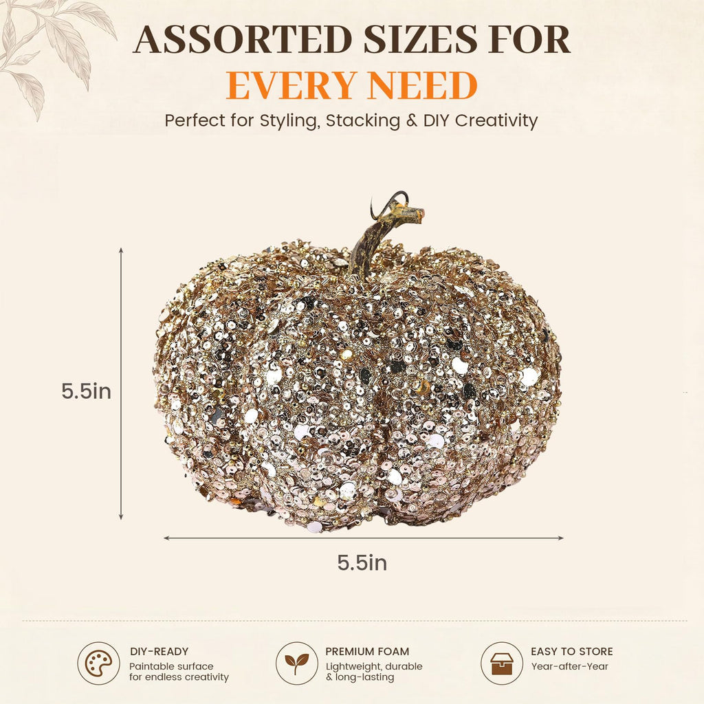 Artificial Glitter Pumpkin, Gold Pumpkin Harvest Table Centerpiece