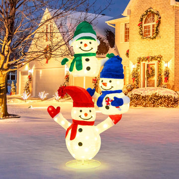 5 FT Christmas Lighted 3 Stacked Snowman, 3D Xmas Light-up Snowman